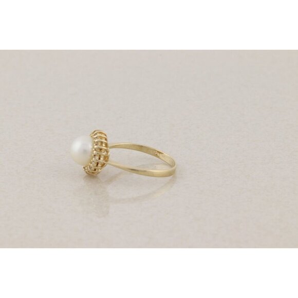 14k Yellow Gold Freshwater Pearl & Diamond Ring Halo Ring Size 6 3/4 - Picture 7 of 9